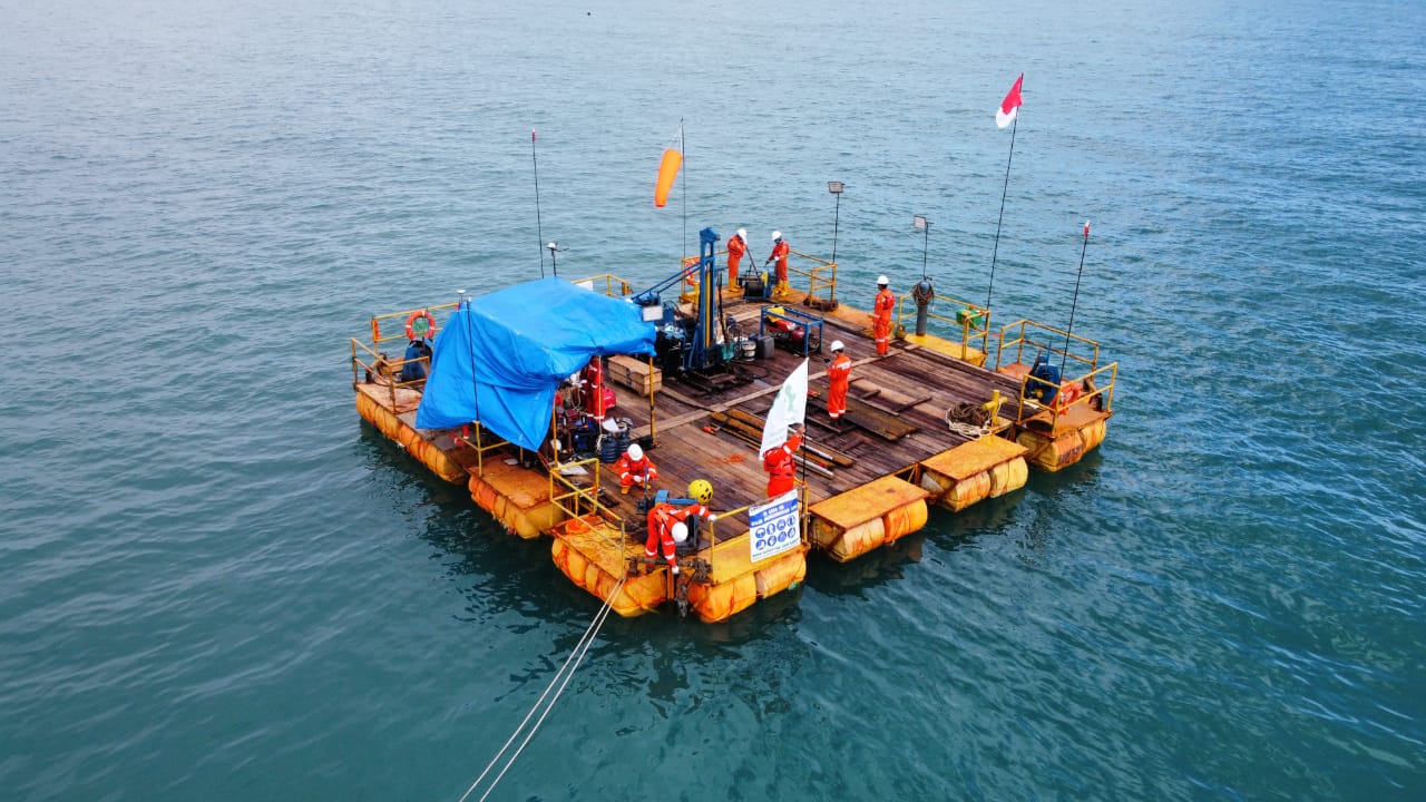 Nearshore modular pontoon platform from aerial view
